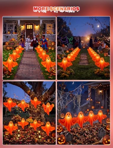 4PK Halloween Pathway Lights Outdoor, Plug In LED Orange Ghost Decor Lights - Image 7