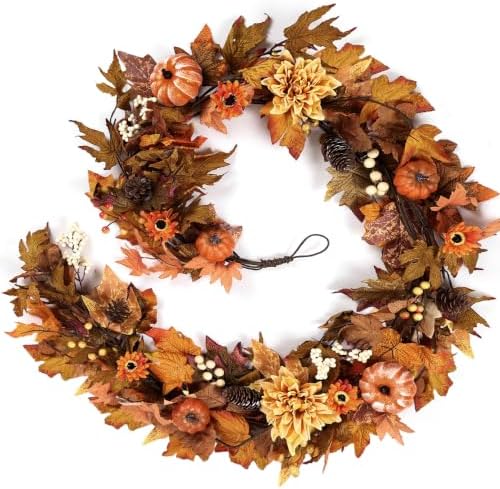 6 FT Fall Dahlia Garland Vine Autumn Sunflower Garland with Maple Pumpkin by Unknown