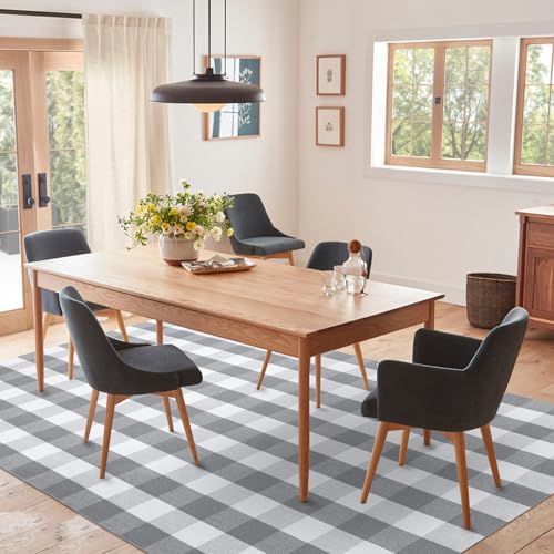 IOHOUZE 5x7 Buffalo Plaid Area Rug, Washable Indoor Outdoor, Grey White - Image 3