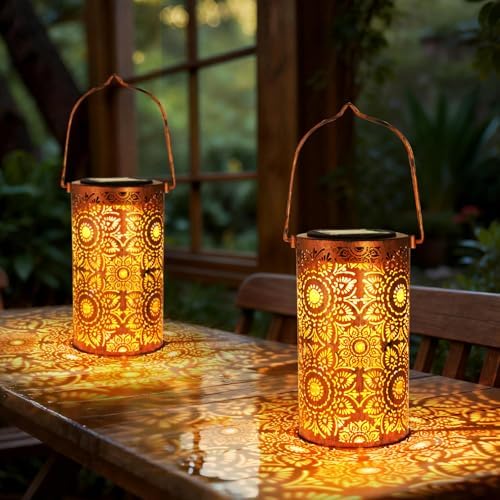 DIBIEECN Birthday Gifts for Women Mom Grandma Wife, Solar Lanterns Outdoor Waterproof, Metal Hanging Lights Garden Decor, LED Decorative Lantern for Patio Porch Backyard, Sunflower, 2 Pack - Image 7