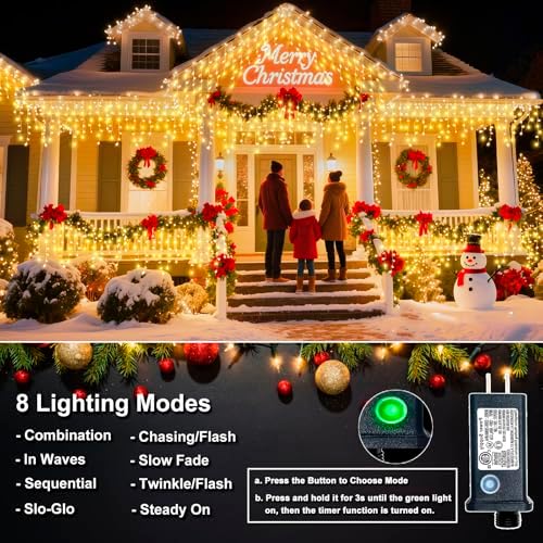 33FT 400 LED Icicle Lights for Outside, Warm White Christmas Lights Outdoor - Image 2