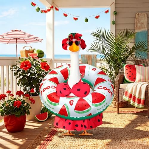Abbylike Summer Watermelon Bikini Porch Goose Outfits with Hat, Sunglasses and Swimming Tube Hawaiian Clothes Costume for 23'' Goose for Garden Porch Statue Yard Pathway Decorations - Image 4