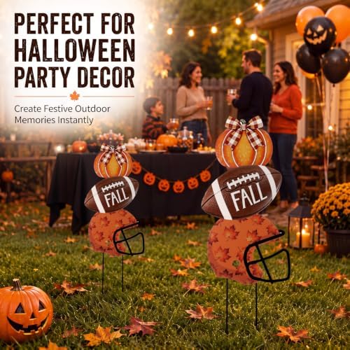 3 Pcs Fall Football Pumpkin Metal Yard Stake Pumpkin Decoration - Image 4