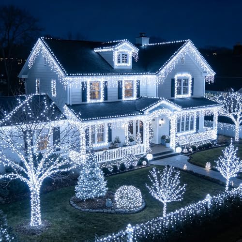 LJLNION 300 LED String Lights Outdoor Indoor, Extra Long 98.5FT Super Bright Christmas Lights, 8 Lighting Modes, Plug in Waterproof Fairy Lights for Holiday Wedding Party Bedroom Decorations ( White) - Image 2
