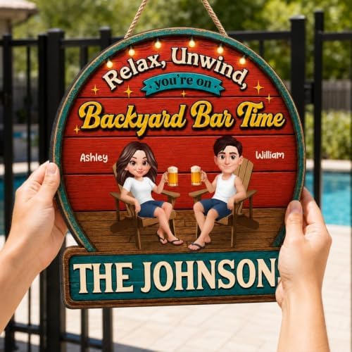 Personalized Summer Vibe Relax Unwind On Patio Backyard Bar Time Wood Sign, Gift For Couple, Husband, Wife, Summer Porch, Patio, Bar Decoration - Image 6