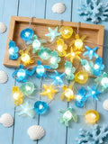 Coastal String Lights, 30 LED Seashell Turtle Seahorse and Starfish Lights, 10FT, Blue and White, Battery Operated, Indoor & Outdoor Decor by Kepabigle
