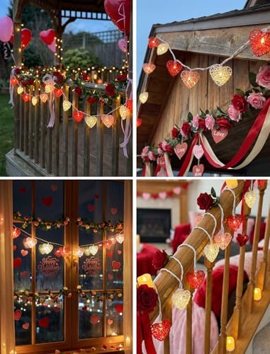 Red Pink and White Heart Shape String Lights, 8.5Ft Valentine's Day Decorations Lights with 10 LED Heart Light Bulbs, Hanging Window Fairy Lights for Indooe Outdoor Wedding Anniversary Valentine Decor - Image 7