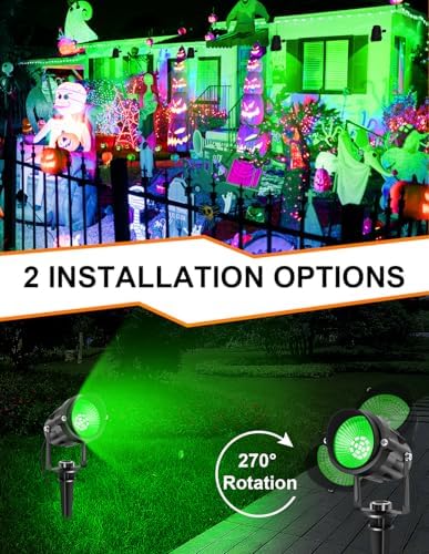 Halloween Green Landscape Lights Outdoor, 14 LED Landscape Lighting with US Plug, IP65 Waterproof Spotlights for Tree Yard Garden Pathway St. Patrick's Day Christmas Decor 4 Pack - Image 4