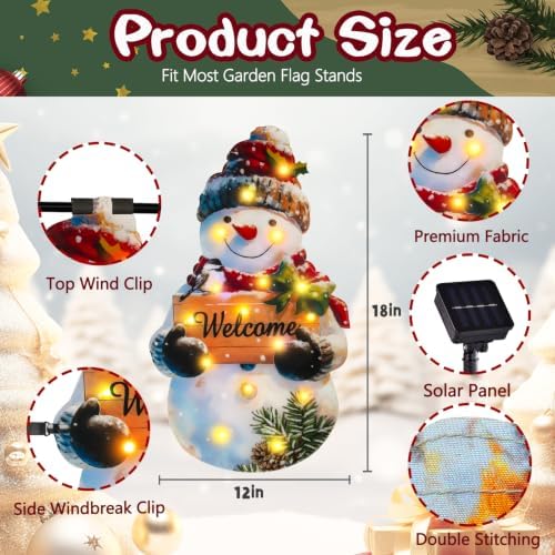 12x18 Solar Christmas Snowman Garden Flag, Outdoor Decor - Image 3