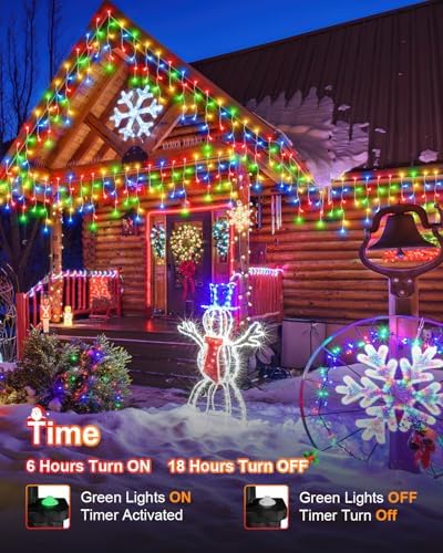106 FT Christmas Lights Outdoor, 972 LED Waterproof Outside Christmas Lights Plug in, Connectable 8 Modes Hanging Fairy Lights with 216 Drops for House Eaves Yard Patio Decoration, Multicolor - Image 3