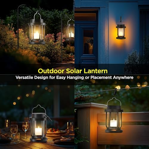 Solar Lantern Outdoor & Indoor Use – Hanging Solar Lights with Realistic Flickering Flameless Candle, Weatherproof for Gardens, Patios, Trees, and Lawns (Green, 1 Pack) - Image 6