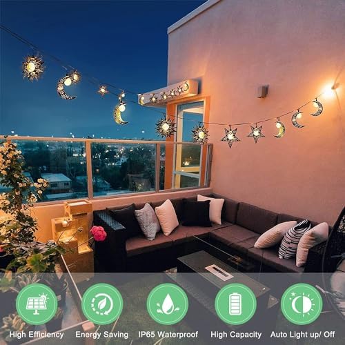 Beautyard Solar String Lights Outdoor Star Moon Sun 13Ft 153In Led Solar Powered Decorative Lights for Garden Patio Yard Trees Mothers Birthday Gifts Party (Warm White) (Star Moon Sun String Lights) - Image 3