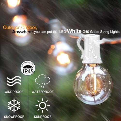 400FT White String Lights for Outside with 200+8 Extral LED G40 Bulbs Globe String Lights White Cord for Patio Pergola Gazebo Wedding Decoration, 4 x 100FT Connectable - Image 5