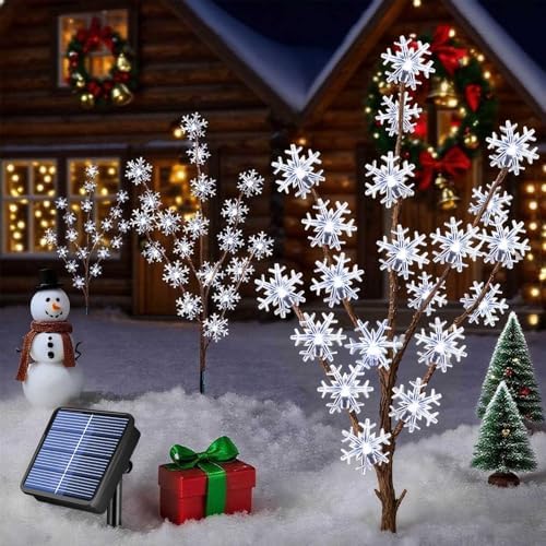 Upgraded 4 Packs Solar Snowflake Lights for Christmas Decorations Outdoor, 80 LED Waterproof Stake Lights for Lawn, Patio, Porch, Pathway, Yard by kingleder