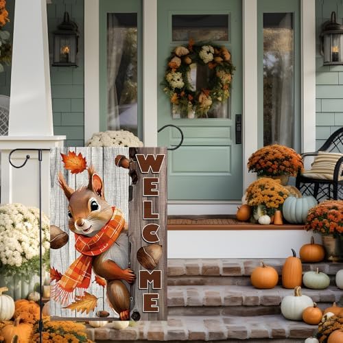 Welcome Fall Garden Flag 12x18inch The Nut Squirrel Fall Autumn Thanksgiving Garden Flags Yard Porch House Flag Double-Side For Home Outdoor Yard Patio Lawn Decor, Garden Decorations - Image 4