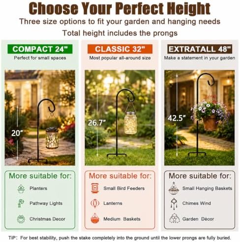 Gtongoko 48 Inch Shepherd Hooks for Outdoor 4 Pack, Adjustable Garden Hooks for Hanging Plants, Lanterns, Solar Lights, Mason Jars & Wedding Decor, Matte Black Decorative Shepherd’s Hooks - Image 6