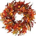24 inch Berry Branches Fall Wreath for Front Door with Colorful Leaves by Montekin