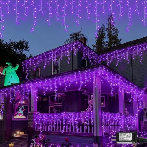 YEGUO 33ft 400 LED Purple Icicle Christmas Lights Outdoor Waterproof, 80 Drops Icicle Light Connectable, 8 Modes Christmas Lights Indoor with Memory Timer by YEGUO