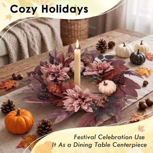 Fall Wreaths for Front Door Decor Artificial Flower, 24" Autumn Pumpkin - Image 7