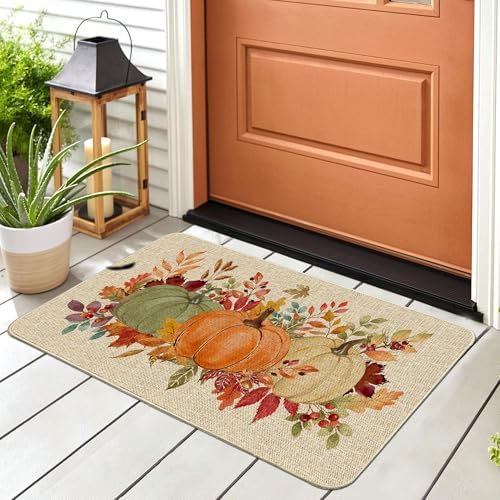 Hexagram Fall Door Mat 17x29 Inch, Orange Pumpkin Fall Doormat - Image 2