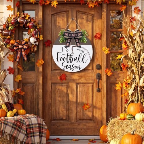 Moucuny Fall Football Welcome Wreath for Front Door, Door Sign with Bow - Image 3