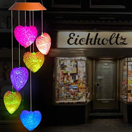 Loving Heart Solar Wind Chimes Outdoor Hanging - Waterproof Solar Powered LED Changing Lights Color Mobile Romantic Wind-Bell 6 Heart-Shaped Wind Chimes Gifts for Home, Party, Night Garden Decoration - Image 6