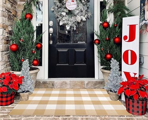 Front Door Mat Outdoor Entrance 27.5''x 43.3''Checkered Porch Rug Cotton Washable Farmhouse Layered Doormat for Indoor/Outdoor, Kitchen, Entryway,Bathroom - Image 6