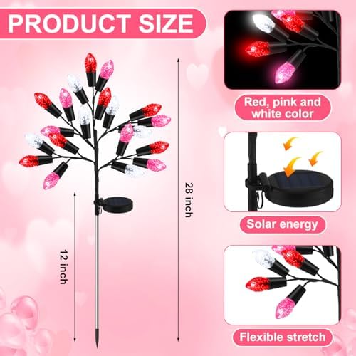 Glooglitter 4 Pcs Valentine's Day Outdoor Decoration Solar Pathway Lights - Image 2