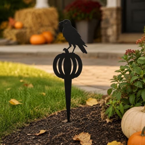 Set of 3 Halloween Scarecrow Ghost Raven Garden Stakes, 12 Inch Yard Art Sculpture, Outdoor Lawn Ornament for Patio, Porch, Backyard Decor (Black) - Image 7