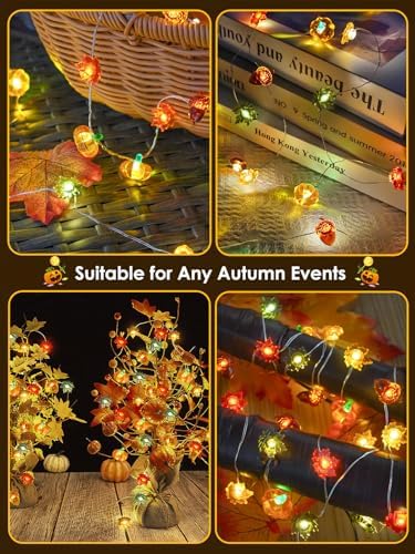 Fall Decor 3D Pumpkin Acorn Maple Leaf Fairy Lights Battery Operated Remote - Image 5