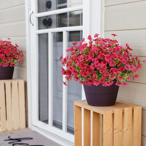 Sggvecsy Artificial Flowers for Outdoors 12 Bundles Realistic Faux Plants UV Resistant Fake Silk Daisy with Eucalyptus for Boxwood Planter Patio Porch Outside Spring Summer Decoration(Rose Red) - Image 2