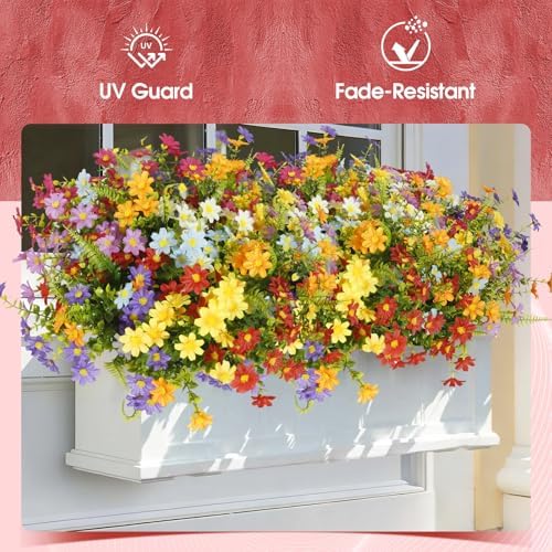Artificial Daisy Flowers UV Resistant Outdoors 36 pcs Silk Wildflowers Spring Flowers, Fake Realistic Daisiy Colorful Mixed Faux Greenery Plants for Garden Porch Planters Window Wedding Decor - Image 4