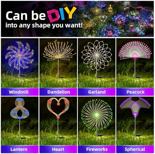 YOTOZU 4 PCS Solar Firework Light, Outdoor Solar Garden Decorative Lights 120 LED Powered 40 Copper Wires String DIY Landscape Light for Walkway Pathway Backyard Decoration Parties Perfect Gifts(Pink) - Image 3