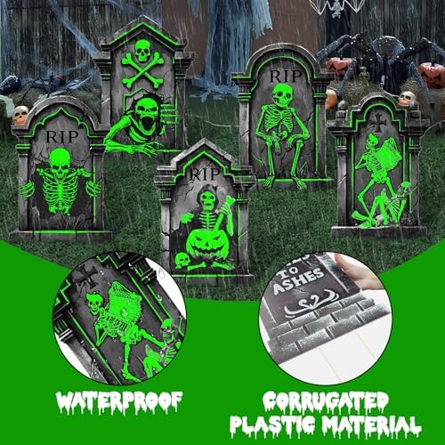 25.2in Halloween Tombstones Outdoor Decor Glow in The Dark - 5PCS Large Tombstones for Graves Halloween Gravestones Decorations Yard Signs - Image 3