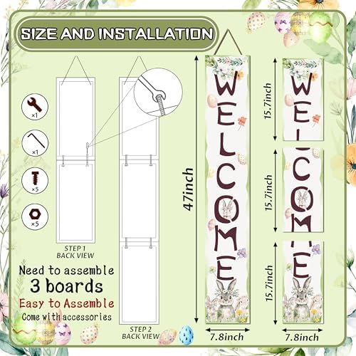 Easter Porch Sign 47" Rabbit Front Door Wooden Welcome Signs Indoor Outdoor Holiday Hanging Decoration For Home Yard Farmhouse Party Decor - Image 3