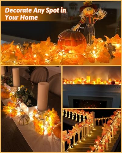2Pack [8 Lighting Modes & Timer] Fall Decor Maple Leaf Garland with Lights 80LED Battery Operated Waterproof, Fall Decorations for Home Outdoor Indoor Thanksgiving Decor Halloween Friendsgiving Autumn - Image 5