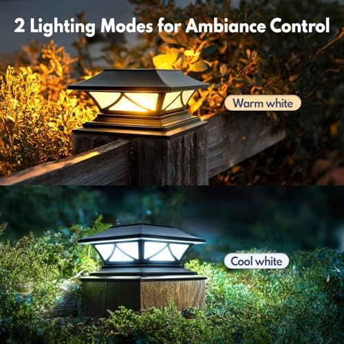 PASAMIC 2 Pack Solar Post Cap Lights, Waterproof Outdoor Lights for 4x4 5x5 6x6 Wood Posts, Fence Post Solar Lights with 2 Color Modes for Garden, Deck, Patio, Porch, Fence - Image 4