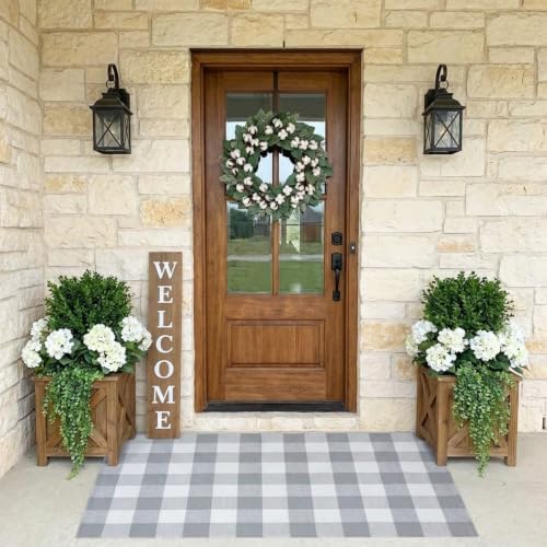 SEEKSEE Buffalo Plaid Outdoor Rug 3' x 5' Gray and White Front Door Mat, Layering Rug for Porch, Washable Doormat, Front Porch Rug for Outdoor Entrance Entryway Patio Porch Decor - Image 4