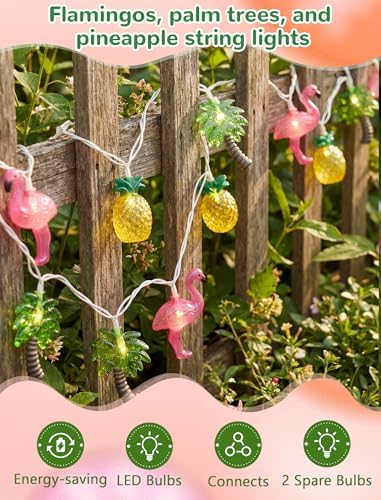 12FT Summer Beach Hawaiian String Lights with 20 LED Flamingo Pineapple Palm Tree Patio Light, Plug in Indoor Fairy Lights for Tropical Party Pool Decorations - Image 4