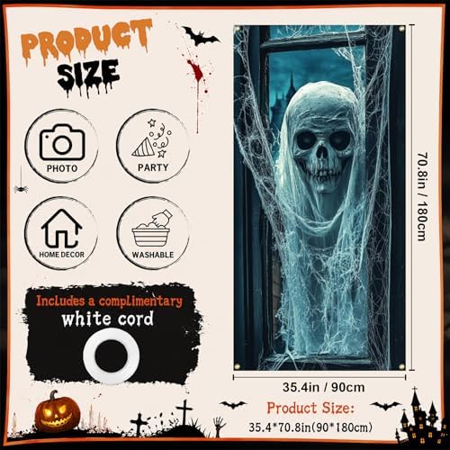35.4" x 70.8" Halloween Door Cover, Haunted House Front Door Decor - Image 2