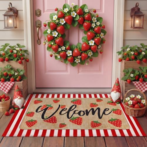 Tinideya 2 Pcs Strawberry Door Mat Set, Outdoor Welcome Front Mat by Tinideya