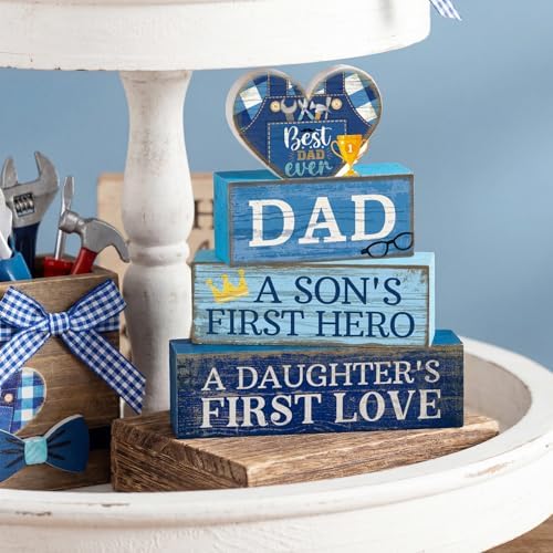 Lineshading 4 Pcs Dad Block Signs Wooden Farmhouse Decor, Father's Day - Image 6