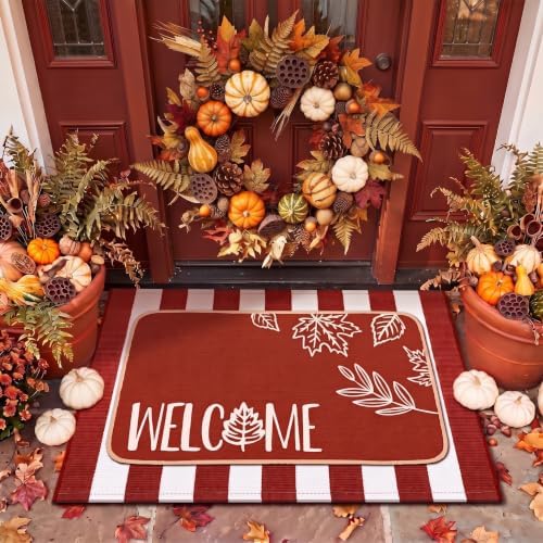 Tinideya 2 Pcs Fall Door Mat Outdoor Layered Autumn Leaves Welcome Mat by Tinideya