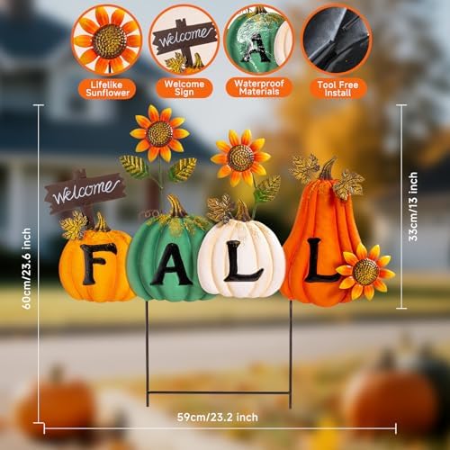 Lanpn Fall Garden Stakes Decorative, Letter Fall Pumpkin Waterproof Metal Yard Signs 2.5ft for Home Lawn Patio Porch Autumn Thanksgiving Harvest Season Outdoor Decor (Style 02, 23.2 x 23.6 inch) - Image 4