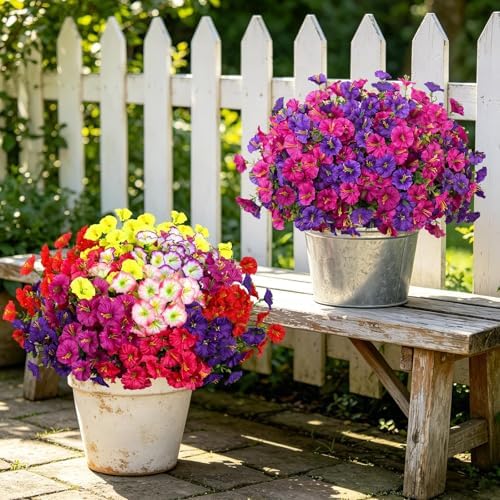 Artificial Faux Flowers for Outdoor, 12 Bundles UV Resistant Silk Morning Glory Flowers for Planter, Realistic Fake Flower Plants for Home Outside Porch Garden Spring Summer Decoration - Image 2