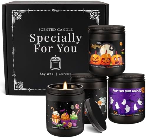 Halloween Scented Candles Set of 4 (7oz Each) – Spooky Aromatherapy Soy Wax Candles with Bat & Ghost Designs, Smokeless for All Saints' Day, Home Decor & Festive Gifts - Image 3