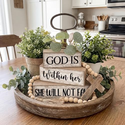 Lineshading 4 Pcs Wooden Blocks Christian Faith Signs for Women Home - Image 3