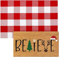 Duraaamo 2 Pcs Christmas Doormat Outdoor Believe Welcome Coir Mat, Red White Plaid Outdoor Rug Non Slip Mats for Christmas Entrance Front Porch Decor, 24'' x 35'', 16'' x 28'' by Duraaamo