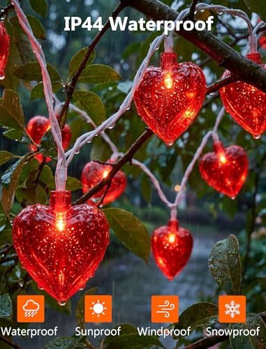 Valentines Red Heart String Lights Plug in, 8.5Ft Outdoor Valentine's Day Decorations Lights with 10 LED Red Heart Lights, Heart Fairy String Lights for Indoor Home Window Wedding Party Xmas Decor - Image 3