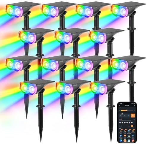 Linkind Smart Solar Spot Lights Outdoor SL5C, Solar Lights Outdoor Spotlight Cool/Warm White/Color Changing, APP/Voice Control IP67 Landscape Lighting for Yard, Garden, Pathway(14 Pack) by Linkind